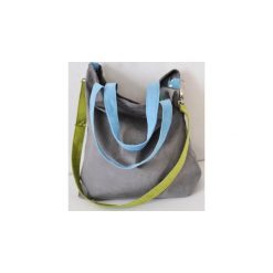TORBA HOBO XXL -SZARY, LIMONKA, BŁĘKIT. Szare torebki klasyczne damskie Pracownia 166, w paski, z syntetyku, bez dodatków. Za 148,72 zł.