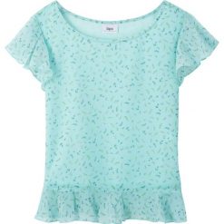Shirt bluzkowy z rękawami z falban bonprix pastelowy miętowy w kwiaty. Zielone bluzki dziewczęce bonprix, w kwiaty, bez kołnierzyka, bez rękawów, bez kaptura. Za 21,99 zł.