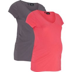 Shirt ciążowy basic (2 szt.) bonprix różowy hibiskus + szary łupkowy. Różowe bluzki ciążowe bonprix, bez wzorów, z dekoltem w serek, bez rękawów. Za 75,98 zł.