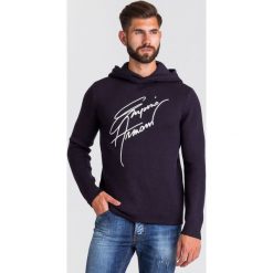 PULLOWER EMPORIO ARMANI. Niebieskie swetry męskie Emporio Armani, xl, z haftami, z wełny, z kapturem, z kapturem. Za 1479,00 zł.