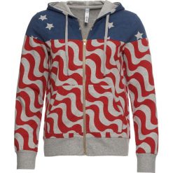Bluza z kapturem i nadrukiem flagi bonprix jasnoszary melanż. Bluzy damskie bonprix. Za 49,99 zł.