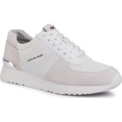 Sneakersy MICHAEL MICHAEL KORS - Allie Trainer 43T0ALFS2S Optic White. Białe półbuty damskie MICHAEL Michael Kors, bez wzorów, ze skóry, bez obcasa, na płaskiej podeszwie, bez zapięcia. Za 789,00 zł.