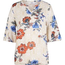 Shirt bawełniany z dekoltem henley, krótki rękaw bonprix latte macchiato z nadrukiem. Pomarańczowe koszulki damskie bonprix, z nadrukiem, z bawełny, bez kołnierzyka. Za 49,99 zł.