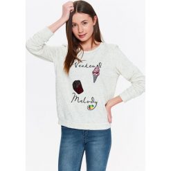 Bluzy damskie: BLUZA NIEROZPINANA DAMSKA GŁADKA, Z APLIKACJĄ