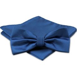 Niebieska Mucha Gładka Męska - ALTIES - Taka Sama Poszetka, Jednokolorowa MUALTS0367. Niebieskie muszki męskie Alties, na imprezę, w paski, eleganckie. Za 39,00 zł.