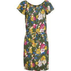 Sukienka w kwiaty bonprix zielony w kwiaty. Zielone sukienki damskie bonprix, w kwiaty, z okrągłym kołnierzem, z krótkim rękawem, krótkie, mini. Za 37,99 zł.