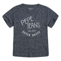 T-shirt w kolorze szarym. Szare t-shirty damskie Pepe Jeans, m, z nadrukiem, z bawełny, z okrągłym kołnierzem. W wyprzedaży za 69,95 zł.