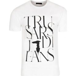 T-shirt Trussardi Jeans. Białe koszulki męskie m, bez wzorów, z jeansu, z włoskim kołnierzykiem. Za 139,00 zł.