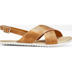 Sandały bonprix miedziany. Pomarańczowe sandały damskie bonprix, w paski, bez obcasa, z paskami. Za 32,99 zł.
