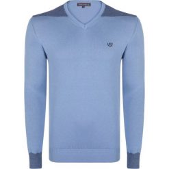 FELIX HARDY sweter męski XXL niebieski. Niebieskie swetry męskie Felix Hardy, xxl, z aplikacjami, bez kołnierzyka, bez kaptura. Za 169,00 zł.