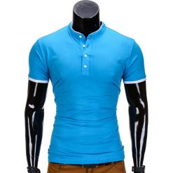 KOSZULKA MĘSKA POLO BEZ NADRUKU S848 - TURKUSOWA. Niebieskie koszulki męskie Ombre Clothing, s, z nadrukiem, bez rękawów. Za 24,99 zł.