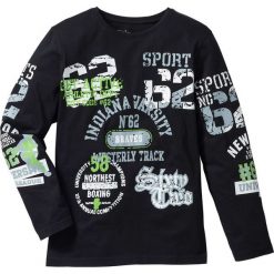 Shirt z długim rękawem bonprix czarny. Czarne koszule chłopięce bonprix, z nadrukiem, bez kołnierzyka, z długim rękawem, długie. Za 34,99 zł.