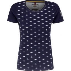 T-shirt AERONAUTICA MILITARE Print|Granatowy. Niebieskie t-shirty damskie marki Aeronautica Militare, z aplikacjami, z bawełny, militarne, z okrągłym kołnierzem. Za 340,00 zł.