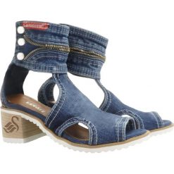 LANQIER 44C0125 jeans, sandały damskie. Sandały damskie Lanqier, bez wzorów, z jeansu, bez obcasa, na obcasie, bez zapięcia. Za 269,90 zł.