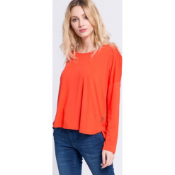 Reebok - Bluzka. Pomarańczowe bluzki asymetryczne Reebok, l, z dzianiny, casualowe, z okrągłym kołnierzem. W wyprzedaży za 79,90 zł.