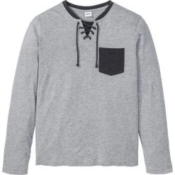 Shirt z długim rękawem i sznurowaniem bonprix jasnoszary melanż. Szare koszulki męskie bonprix, s, bez wzorów, bez kołnierzyka, z długim rękawem, długie. Za 64,99 zł.