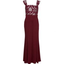 Sukienka z brokatowym wzorem bonprix czerwony klonowy. Czerwone sukienki damskie bonprix, bez wzorów, eleganckie, bez kołnierzyka, bez rękawów. Za 89,99 zł.