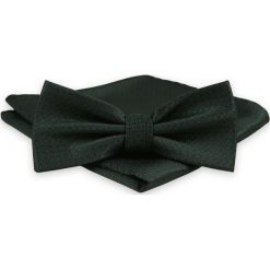 Ciemna Zielona Mucha Męska -ALTIES- z Taką Samą Poszetką, w Drobny Wzór Geometryczny MUALTS0486. Żółte muszki męskie Alties, na imprezę, w paski, eleganckie. Za 40,00 zł.