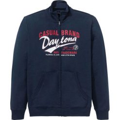 Bluza rozpinana w wygodnym fasonie bonprix ciemnoniebieski z nadrukiem. Niebieskie bluzy męskie bonprix, s, z nadrukiem, z bawełny, bez kołnierzyka, bez rękawów, bez kaptura. Za 99,99 zł.