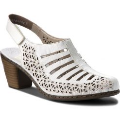 Sandały RIEKER - 40959-80 Weiss. Białe klapki damskie Rieker, bez wzorów, ze skóry, bez obcasa, na obcasie. Za 239,00 zł.