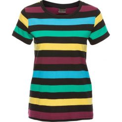 T-shirt w paski bonprix czarno - błękit laguny. Niebieskie bluzki damskie marki bonprix, w paski, z krótkim rękawem. Za 49,99 zł.