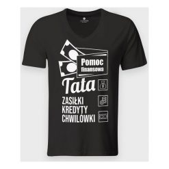 Koszulka męska v-neck Pomoc finansowa. Koszulki męskie MegaKoszulki, m, bez wzorów, z bawełny, klasyczne, bez kołnierzyka, bez rękawów. Za 59,90 zł.