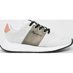Pepe Jeans - Buty. Białe buty sportowe damskie Pepe Jeans, bez wzorów, z jeansu, sportowe. W wyprzedaży za 269,90 zł.