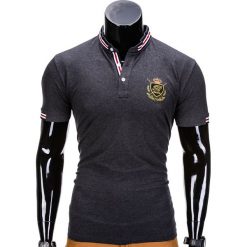 KOSZULKA MĘSKA POLO Z NADRUKIEM S849 - GRAFITOWA. Szare koszulki polo męskie marki Ombre Clothing, s, z nadrukiem. Za 29,00 zł.