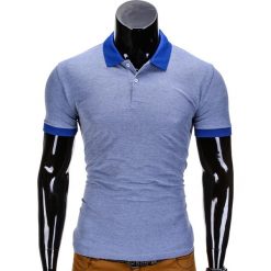 KOSZULKA MĘSKA POLO BEZ NADRUKU S847 - NIEBIESKA. Niebieskie koszulki męskie Ombre Clothing, s, z nadrukiem, z bawełny, eleganckie, bez rękawów. Za 24,99 zł.