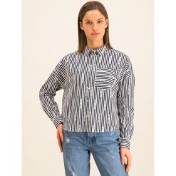 Koszula Tommy Jeans Logo Stripe DW0DW07618. Niebieskie bluzki damskie Tommy Jeans, s, bez wzorów, z bawełny, bez kołnierzyka, bez rękawów. W wyprzedaży za 309,00 zł.