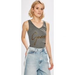 Guess Jeans - Top. Szare topy damskie Guess Jeans, m, z aplikacjami, z bawełny. Za 119,90 zł.