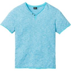 T-shirt z dekoltem w serek bonprix turkusowy melanż. Niebieskie t-shirty męskie bonprix, s, bez wzorów, z dekoltem w serek. Za 44,99 zł.