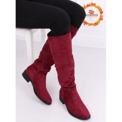 Oficerki damskie zamszowe bordowe E9308 WINE. Czerwone kozaki damskie obuwie damskie, z zamszu, bez obcasa, na płaskiej podeszwie, na zamek. Za 141,99 zł.