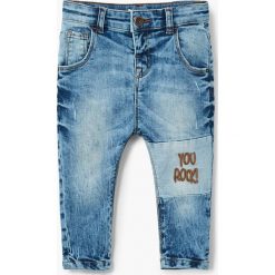 Mango Kids - Jeansy dziecięce Rock 80-104 cm. Niebieskie spodnie chłopięce marki Mango Kids, z aplikacjami, z elastanu. W wyprzedaży za 49,90 zł.