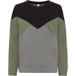Bluza dresowa bonprix oliwkowo-szary melanż - czarny. Zielone bluzy damskie bonprix, z dresówki, bez kaptura. Za 79,99 zł.