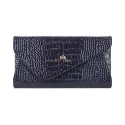 Kopertówki damskie: Skórzana kopertówka w kolorze fioletowym – (S)28 x (W)15 x (G)4 cm
