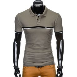 KOSZULKA MĘSKA POLO BEZ NADRUKU S881 - KHAKI. Brązowe koszulki polo męskie Ombre Clothing, s, z nadrukiem, bez rękawów. Za 29,00 zł.