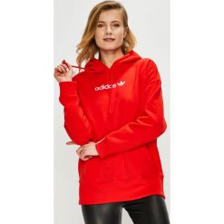 Adidas Originals - Bluza. Czerwone bluzy damskie adidas Originals, z nadrukiem, z elastanu, bez rękawów, z kapturem. W wyprzedaży za 279,90 zł.