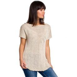 Sweter z palmą - beżowy. Brązowe swetry damskie BE, na lato, uniwersalny, bez wzorów, ze splotem, z krótkim rękawem, krótkie, bez kaptura. W wyprzedaży za 125,00 zł.
