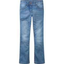 Dżinsy ze stretchem BOOTCUT bonprix niebieski "medium bleached". Niebieskie spodnie dziewczęce bonprix, bez wzorów, z jeansu. Za 74,99 zł.