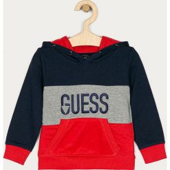Guess Jeans - Bluza dziecięca 92-122 cm. Niebieskie bluzy chłopięce Guess Jeans, z aplikacjami, z bawełny, bez rękawów, z kapturem. Za 199,90 zł.