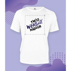 Koszulka sportowa z własnym nadrukiem. Białe koszulki męskie MegaKoszulki, s, z nadrukiem, ze skóry, trekkingowe. Za 49,90 zł.