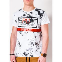T-shirt męski z nadrukiem S1092 - biały. Białe t-shirty męskie Ombre Clothing, s, z nadrukiem, z bawełny, bez kołnierzyka. Za 13,99 zł.