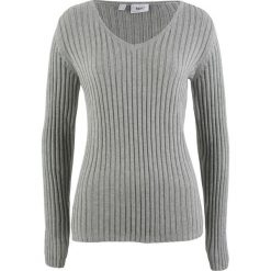 Sweter bawełniany w prążek bonprix jasnoszary melanż. Szare swetry damskie bonprix, bez wzorów, z bawełny, bez rękawów, bez kaptura. Za 54,99 zł.