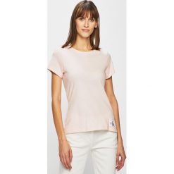 Calvin Klein Jeans - Top. Białe bluzki damskie Calvin Klein Jeans, s, bez wzorów, z bawełny, z okrągłym kołnierzem. W wyprzedaży za 89,90 zł.