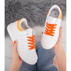 Buty sportowe damskie N/M A5 Biało-Pomarańczowe. Pomarańczowe buty sportowe damskie N/M, bez wzorów, z tkaniny, eleganckie. Za 89,00 zł.