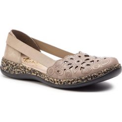 Półbuty RIEKER - 46395-64 Beige. Brązowe półbuty damskie Rieker, bez wzorów, ze skóry ekologicznej, bez obcasa, na płaskiej podeszwie, bez zapięcia. W wyprzedaży za 199,00 zł.