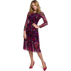 Sukienka rozkloszowana z siatki z nadrukiem - model 2. Sukienki damskie Makover, s, z nadrukiem, z poliesteru, bez kołnierzyka, bez rękawów, rozkloszowane. Za 279,00 zł.