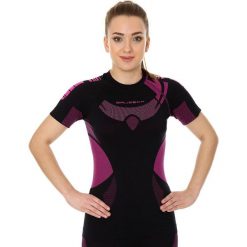 Bluzki sportowe damskie: Brubeck Koszulka damska DRY z krótkim rękawem czarno-fioletowa r.XL (SS11960)