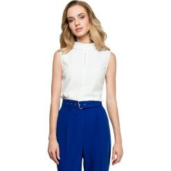 Bluzka bez rękawów z wywijaną stójką - ecru. Bluzki damskie Style, s, bez wzorów, z elastanu, ze stójką, bez rękawów. Za 119,00 zł.